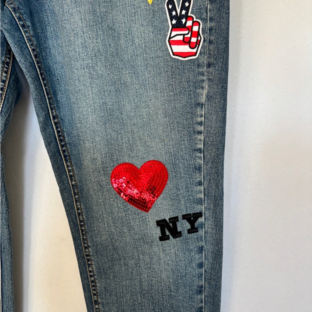 SoHo New York & Co 6 Jeans with patches. Roll cuffs Fun Hippie Indie Sleeze - Picture 4 of 11